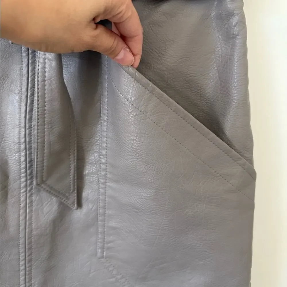 Wishlist Vegan Leather Mini Skirt Tie Waist Taupe Edgy Y2K Pockets Sz M